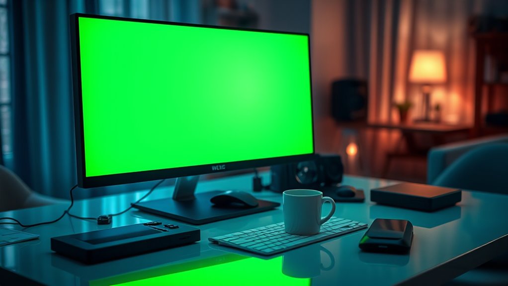 monitor displaying green tint
