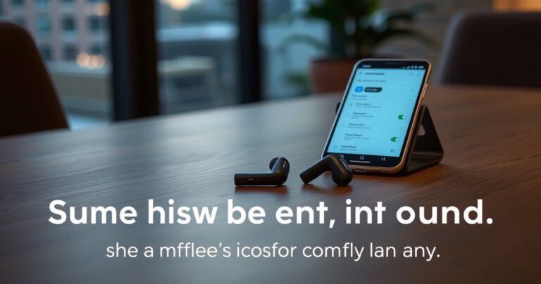 A sleek pair of Bose QuietComfort Earbuds resting on a wooden table, surrounded by a glowing smartphone displaying Bluetooth settings, soft ambient light illuminating the scene, with subtle hints of urban life through a nearby window, creating a modern tech atmosphere that invites readers to explore seamless connectivity and comfort in sound.
