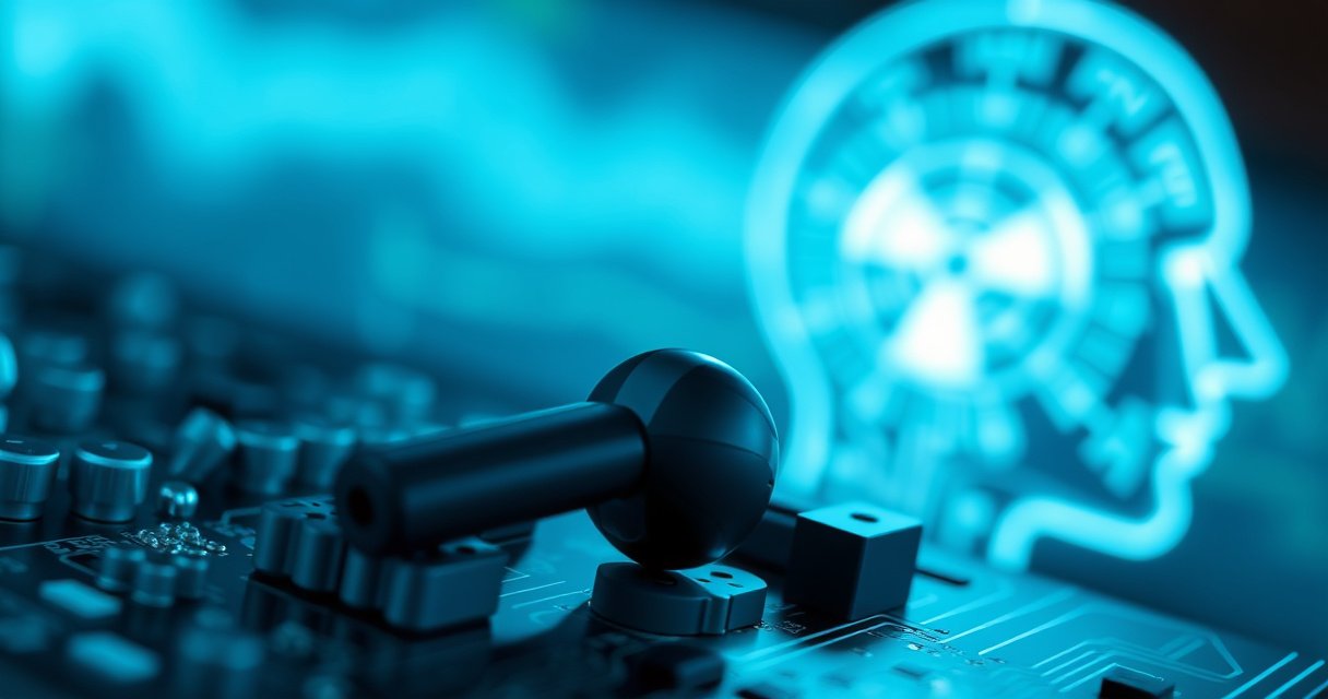 A close-up of sleek wireless earbuds resting on a futuristic circuit board, glowing softly with digital patterns. In the background, a faint silhouette of a human head filled with vibrant waves of radiation symbols, blending technology and concern. Soft blue and green lighting enhances the tech-savvy atmosphere, evoking curiosity and intrigue about health and innovation.