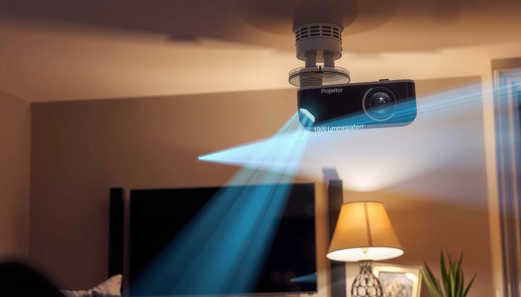 Illustration showing the brightness comparison of a 1000 lumens projector in real-world settings.