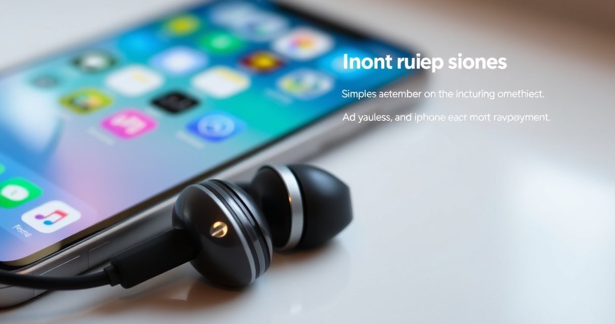 A close-up of sleek wired earbuds, elegantly coiled beside a modern iPhone displaying a vibrant home screen. Soft, ambient lighting highlights the earbuds' glossy finish, while a simple, inviting setup guide in the background hints at a seamless connection. The scene conveys clarity and ease, inviting readers to explore their audio experience.