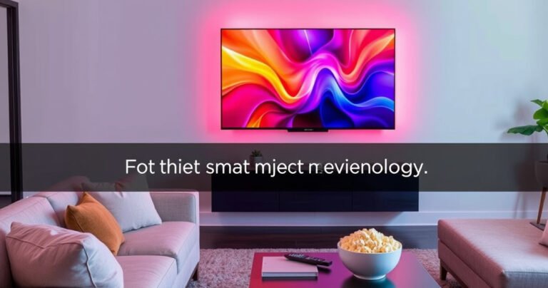 A sleek, modern living room featuring the Insignia N10 Series TV mounted on a minimalist wall, vibrant colors emanating from the screen, a cozy sofa adorned with plush cushions, soft ambient lighting, and a stylish coffee table with a remote and popcorn, evoking a perfect movie night atmosphere, inviting curiosity about smart technology.