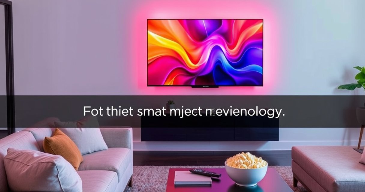 A sleek, modern living room featuring the Insignia N10 Series TV mounted on a minimalist wall, vibrant colors emanating from the screen, a cozy sofa adorned with plush cushions, soft ambient lighting, and a stylish coffee table with a remote and popcorn, evoking a perfect movie night atmosphere, inviting curiosity about smart technology.