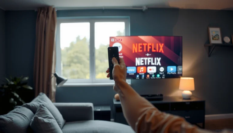 A user navigating to Netflix on a Smart TV screen, showcasing the app interface.