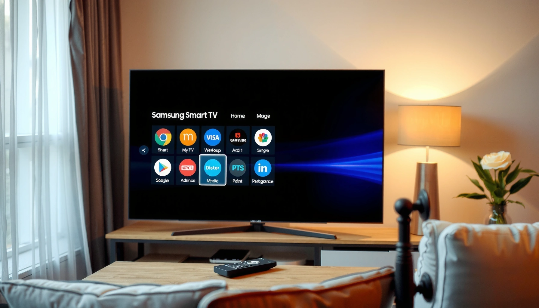 A guide on how to access apps on a Samsung Smart TV, showcasing the TV interface.