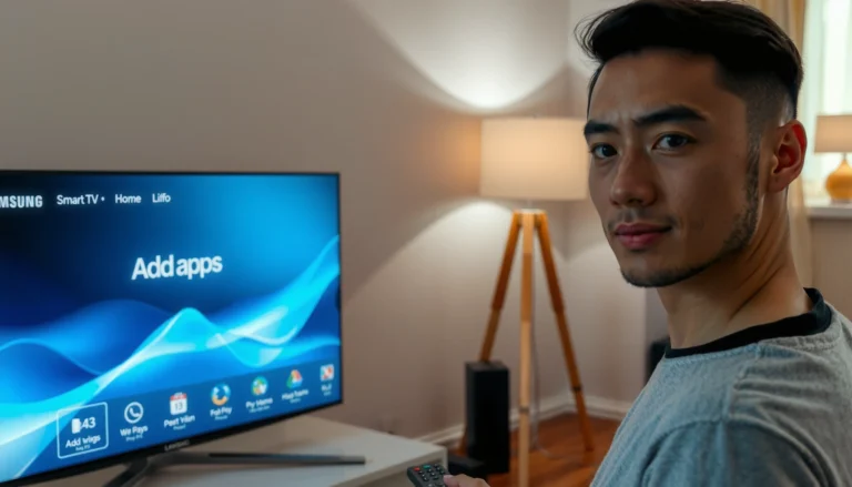 Step-by-step guide on adding apps to a Samsung Smart TV with visuals.
