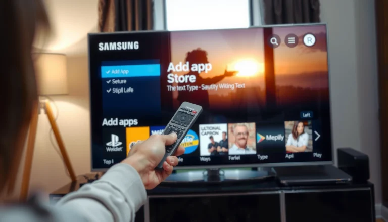 A user navigating the app store on a Samsung Smart TV to add new applications.