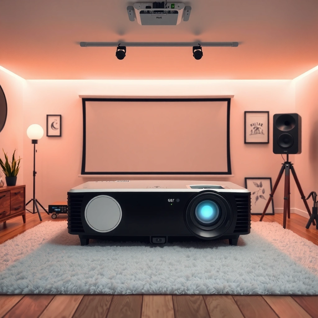 A person adjusting brightness settings and picture mode on a projector for better image quality.