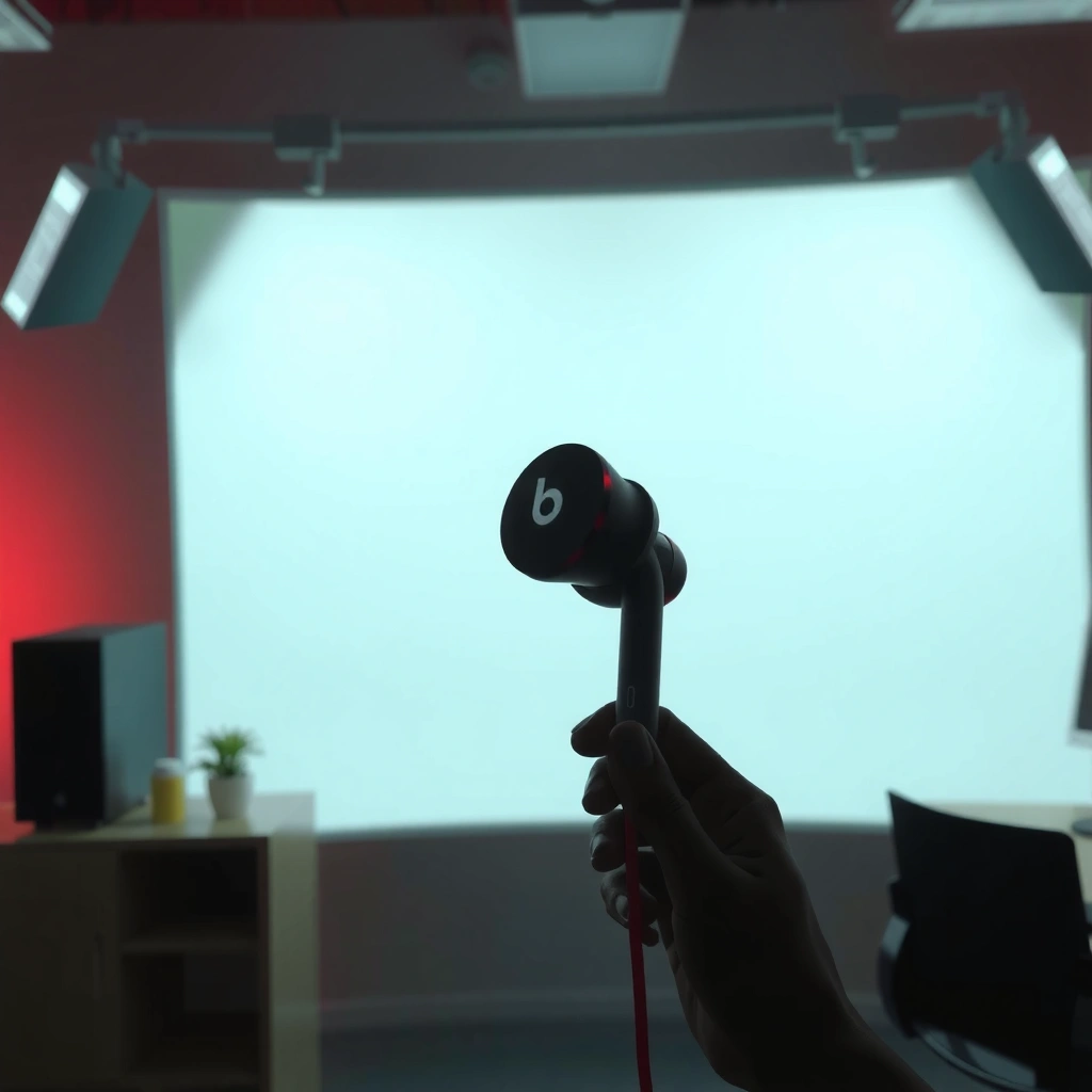 Close-up of Beats by Dre earbuds showcasing sound quality features and design.