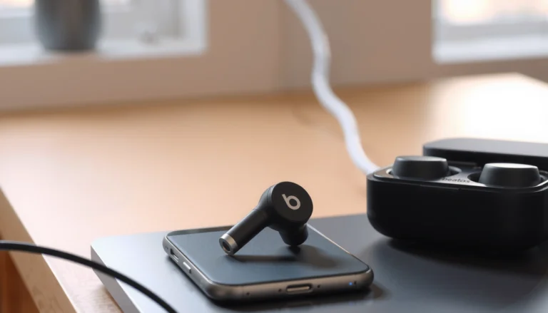 Beats earbuds showcasing their durability and battery life for long-lasting use.