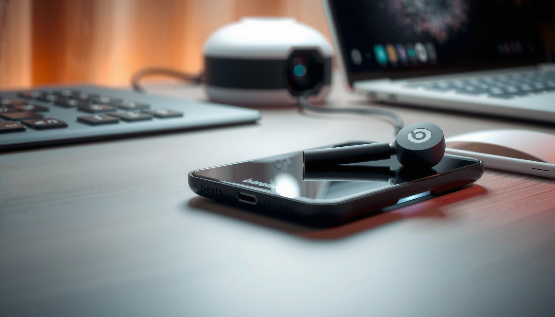 Beats earbuds charging wirelessly on a charging pad, illustrating how they work.