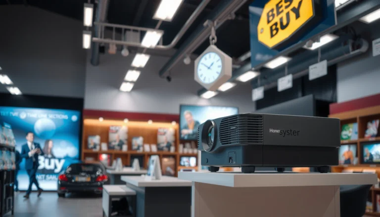Image showing projectors available at Best Buy, highlighting various models and features.