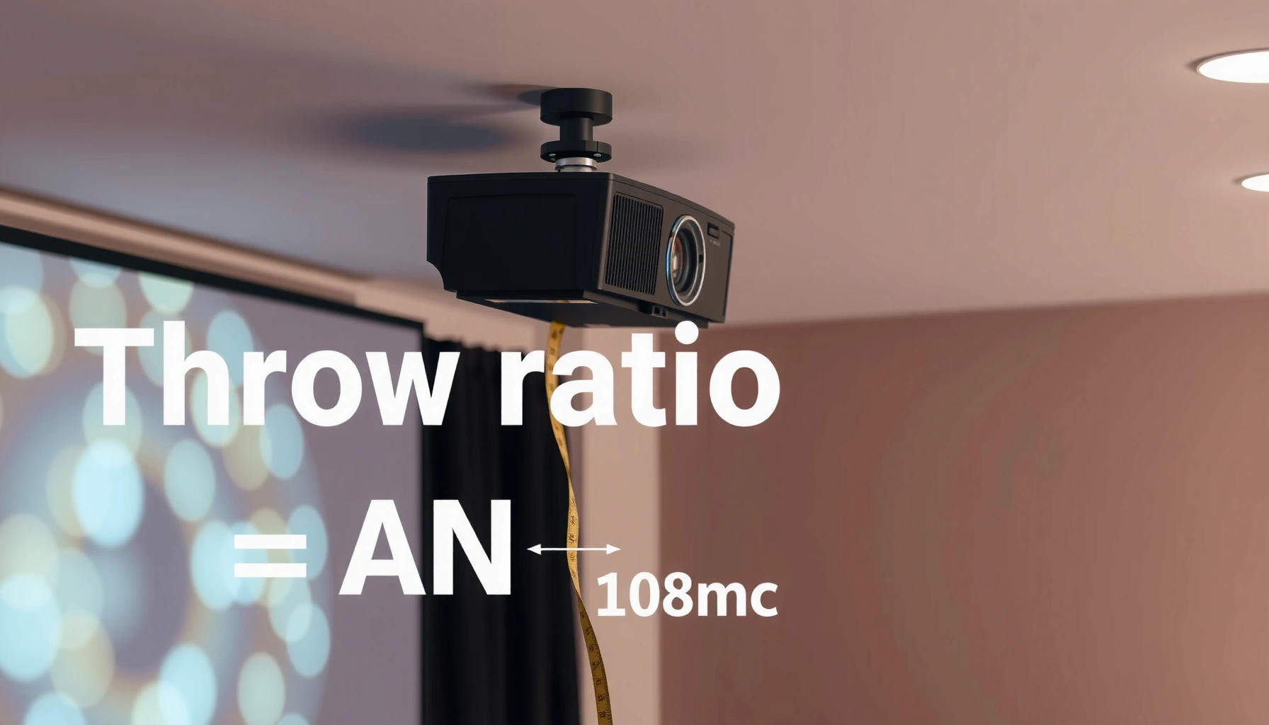 Illustration of steps to calculate throw ratio in projectors and displays.