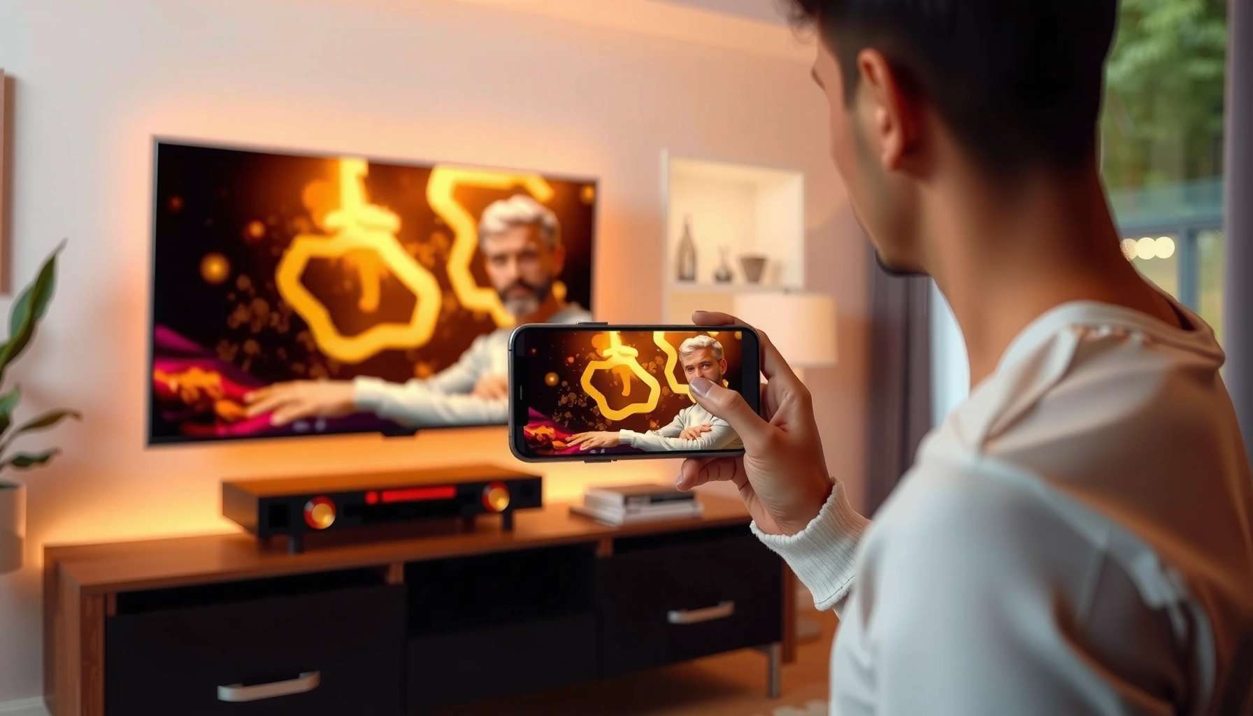 A smartphone displaying the screen mirroring option to cast to a smart TV for seamless viewing.