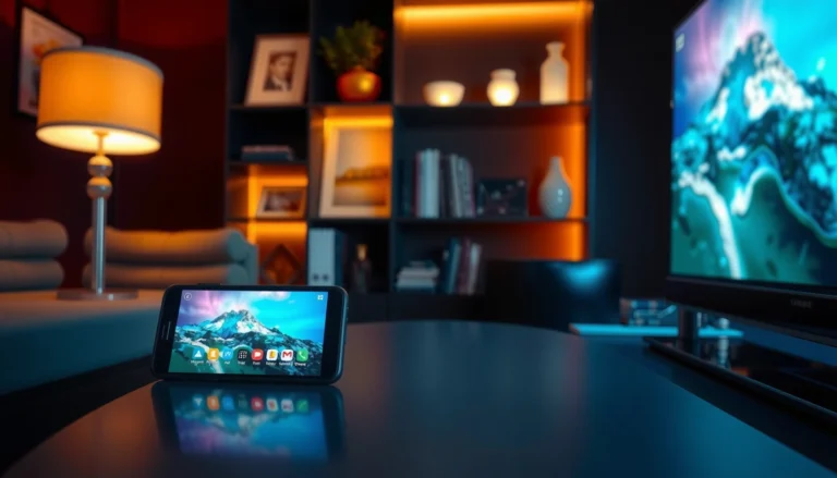 A user casting their iPhone screen to a Samsung Smart TV wirelessly.