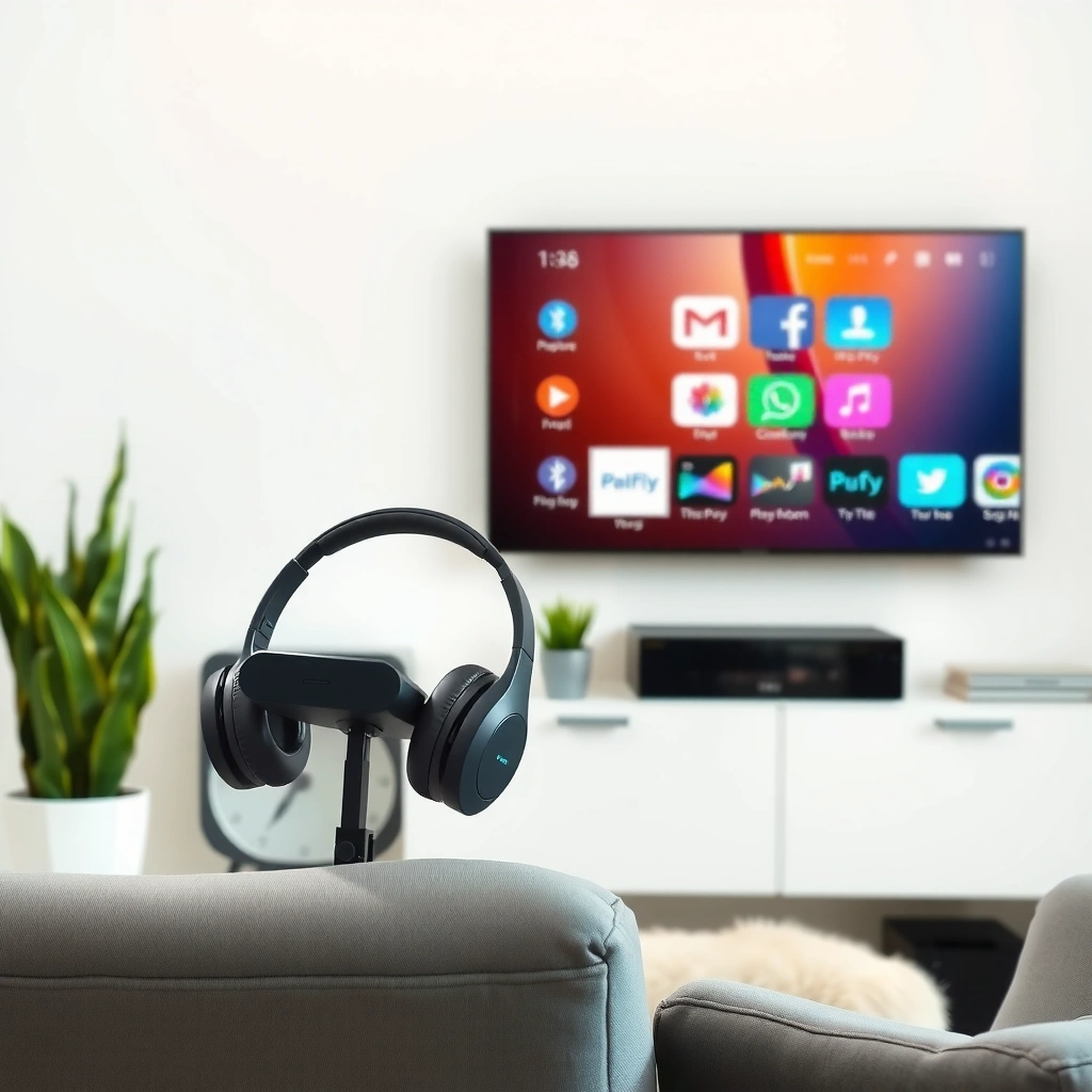 A person checking Bluetooth compatibility for headphones and a smart TV.