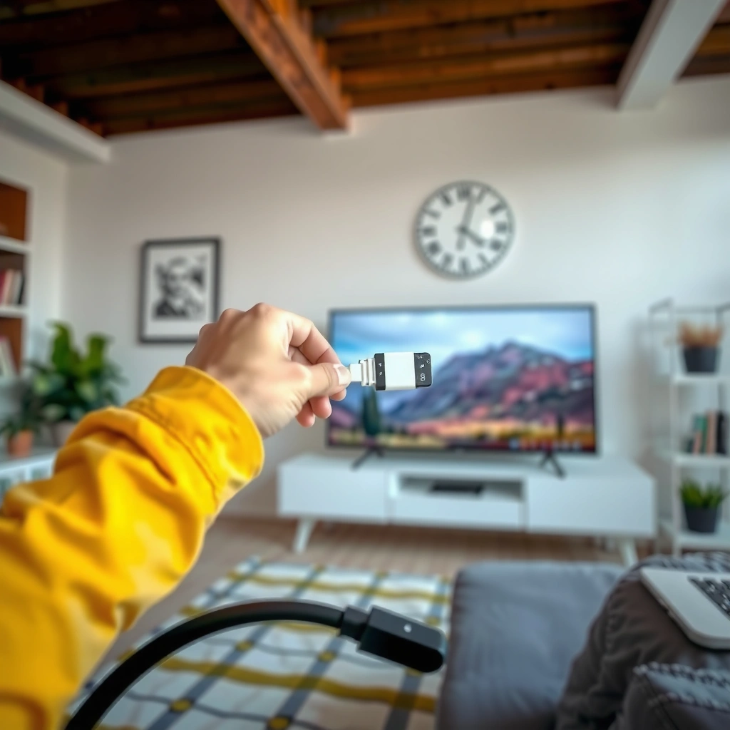 Image showing different cable types and smart TV input ports for connection.