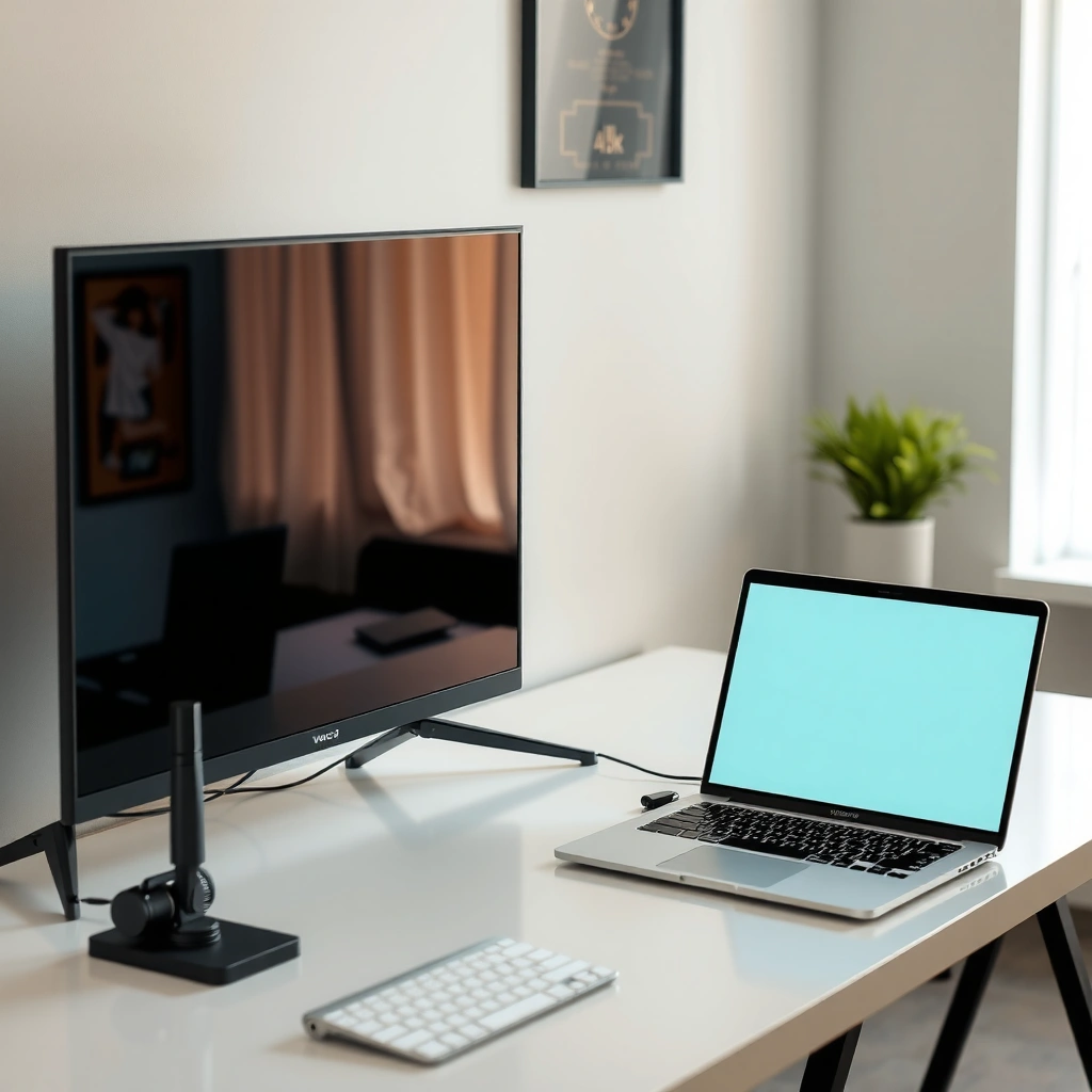 Image showing various connection types for pairing a smart TV with a laptop, including HDMI and wireless options.