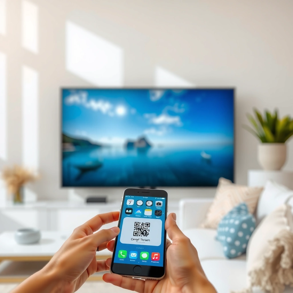 Image showing how to check compatibility and network connection for iPhone and Samsung Smart TV.