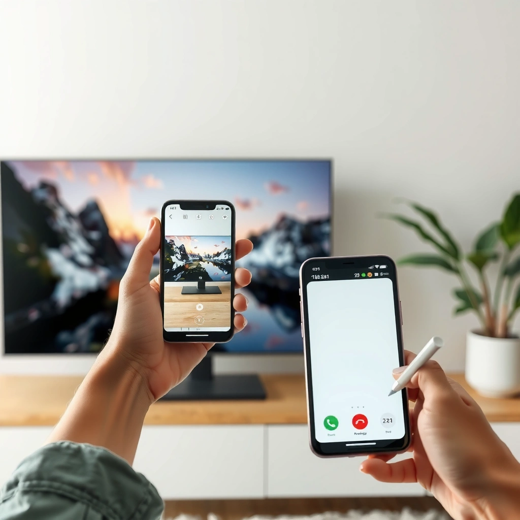 A person checking the compatibility and network connection for mirroring iPhone to Samsung Smart TV