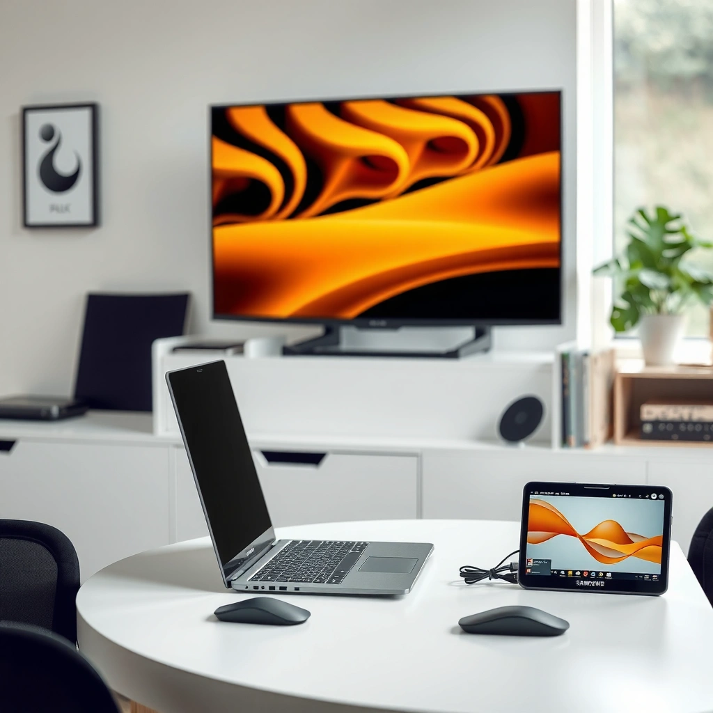 Image showing required connections and devices to connect a PC to a Samsung Smart TV.