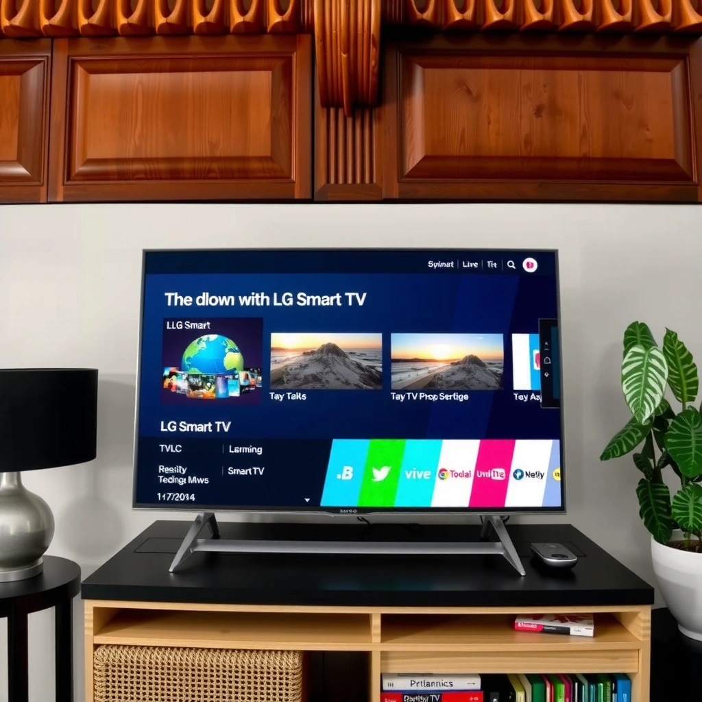 A person checking internet connection and software settings on an LG Smart TV for app downloads.
