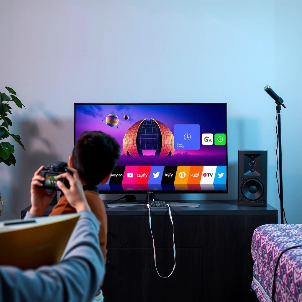 User checking the internet connection settings on an LG Smart TV for downloading apps