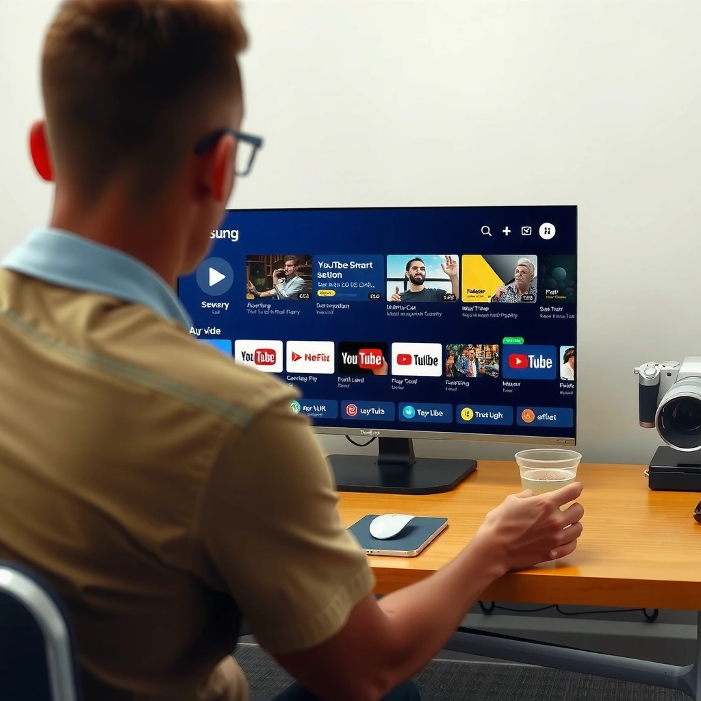 Samsung Smart TV displaying internet connection settings for YouTube access.