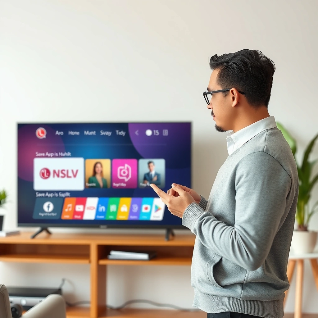 A user checking the internet connection on an LG Smart TV for app downloads.
