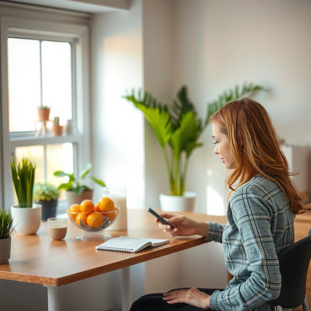 A person checking their phone and TV compatibility for screen mirroring.