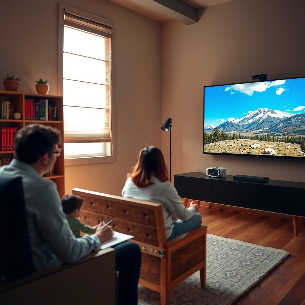 A person checking Netflix options on a projector's interface for streaming.