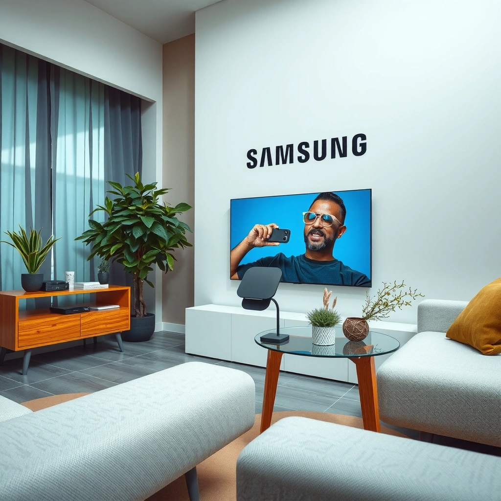A person checking the model and internet connection on a Samsung Smart TV for app installation.