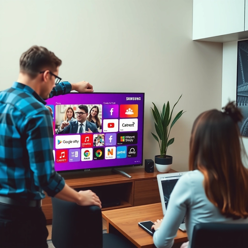 Samsung Smart TV Smart Hub interface showing internet connection settings for app downloads
