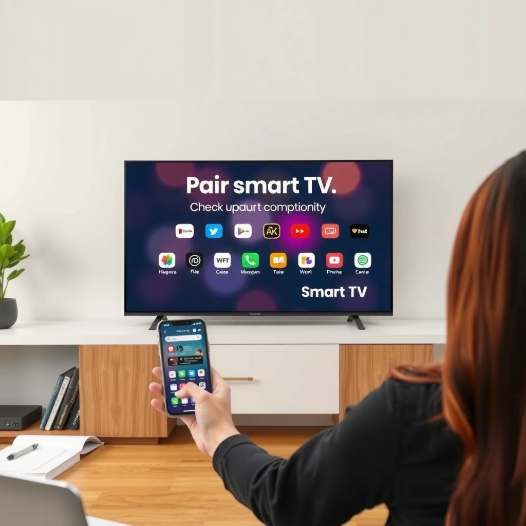 A checklist showing compatibility and connection types for pairing a smart TV with a phone.