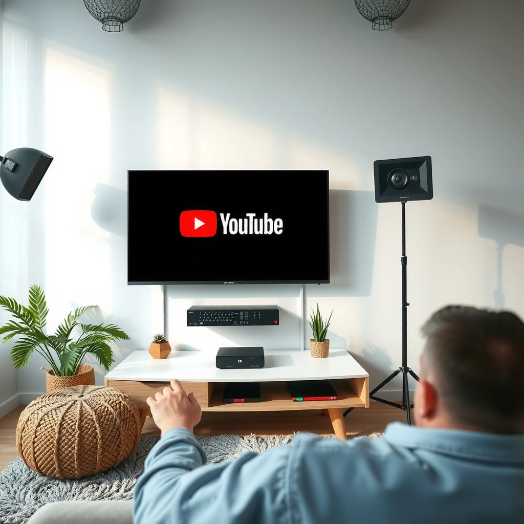 A user checking the app store on a smart TV for YouTube download options