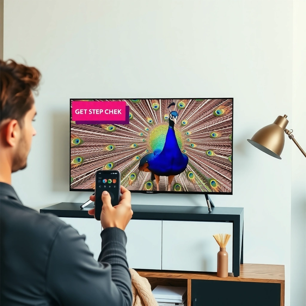 A user checking the app store on a smart TV for the Peacock app download.