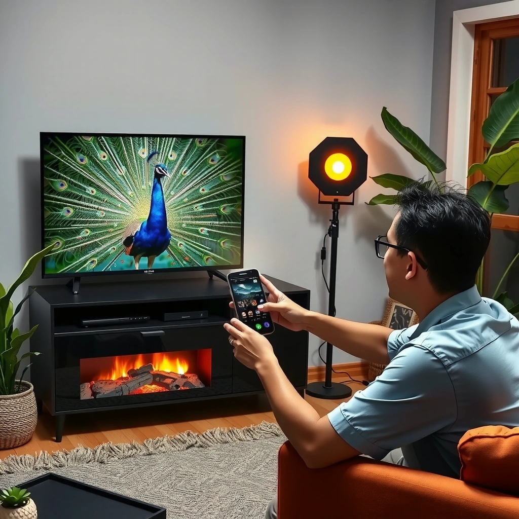 A person checking if their smart TV is compatible with Peacock streaming service.