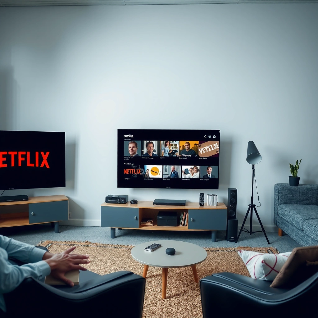 A person checking if their smart TV is compatible with Netflix streaming services.
