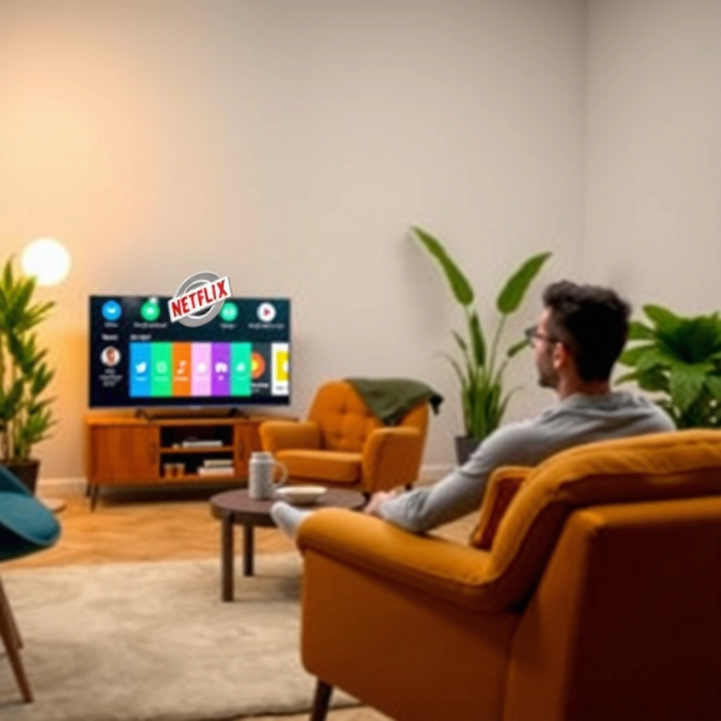 A person checking if their smart TV is compatible with Netflix streaming services.