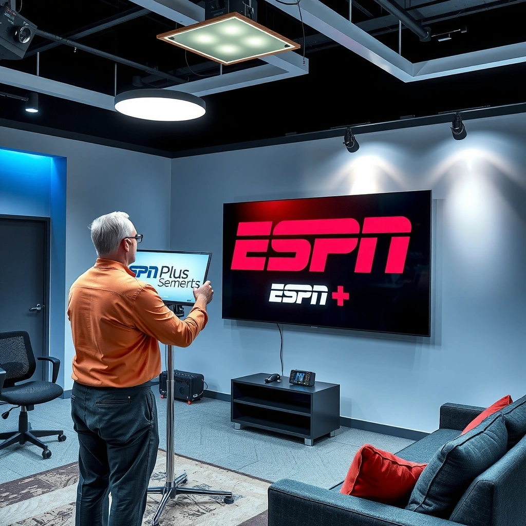 A person checking if their Smart TV is compatible with ESPN Plus streaming service.