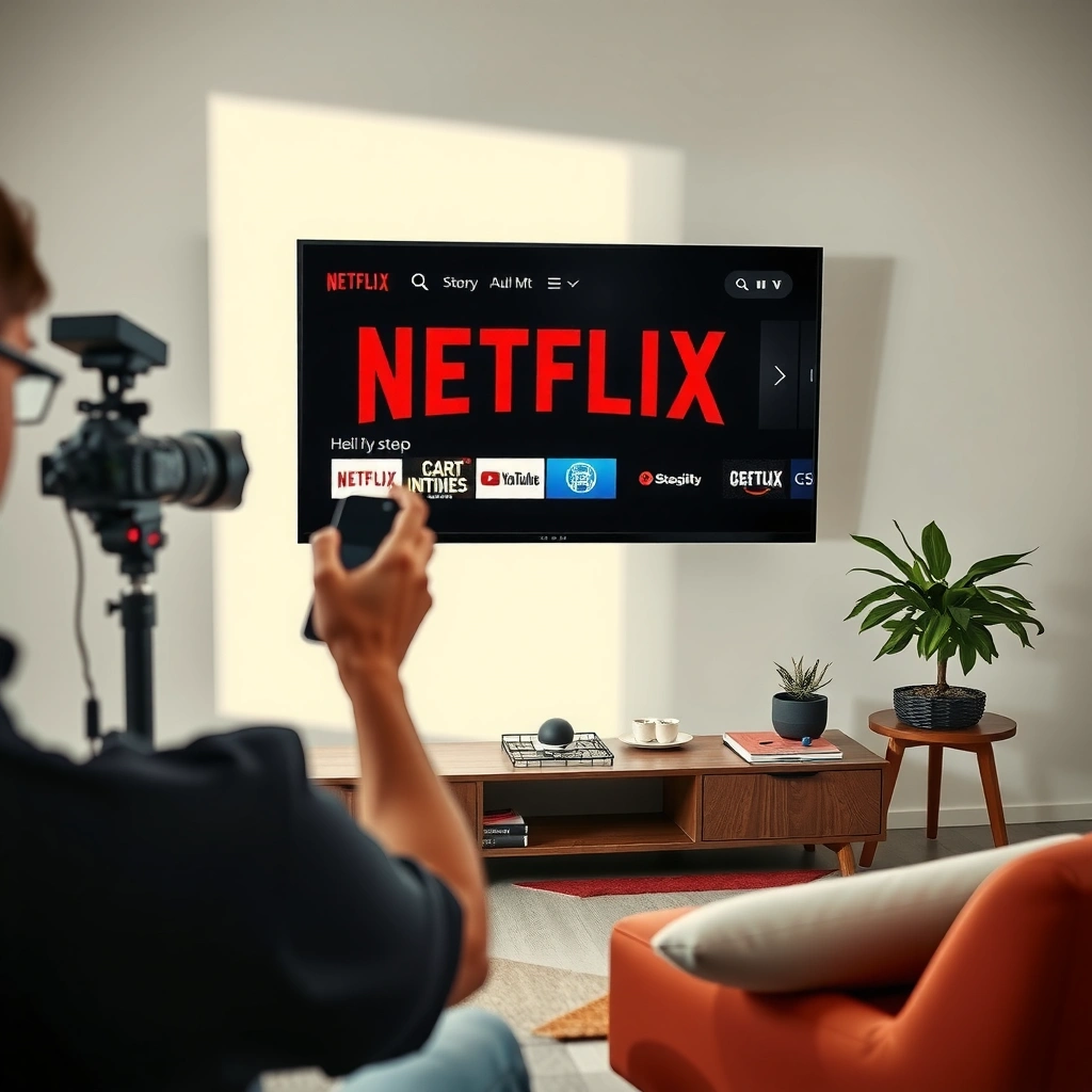 A person checking the compatibility of a smart TV for Netflix streaming setup