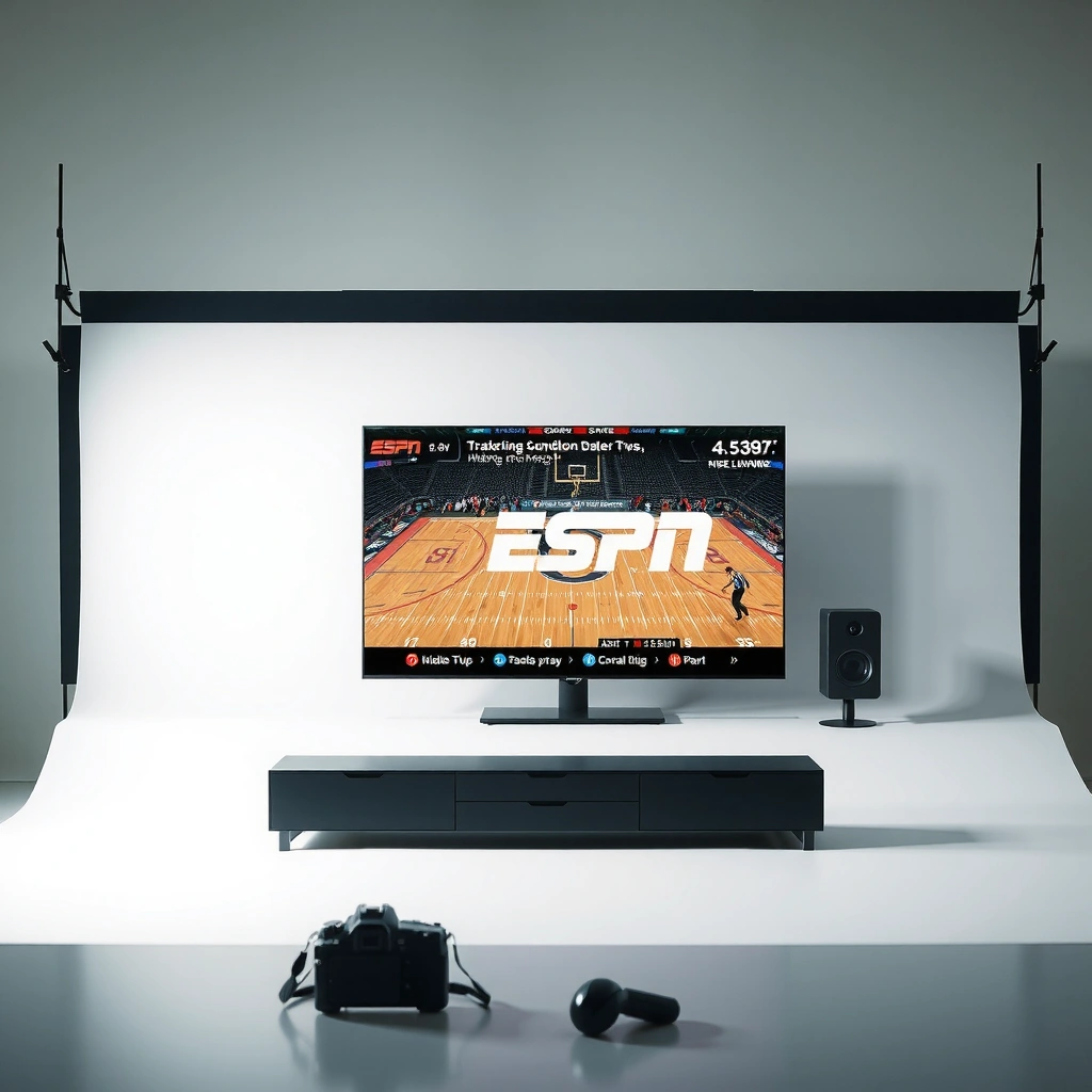 A person checking if their smart TV is compatible with ESPN Plus streaming service.