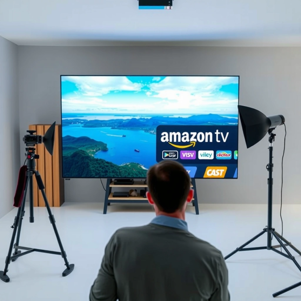 A person checking if their Smart TV is compatible with Amazon Prime streaming service.
