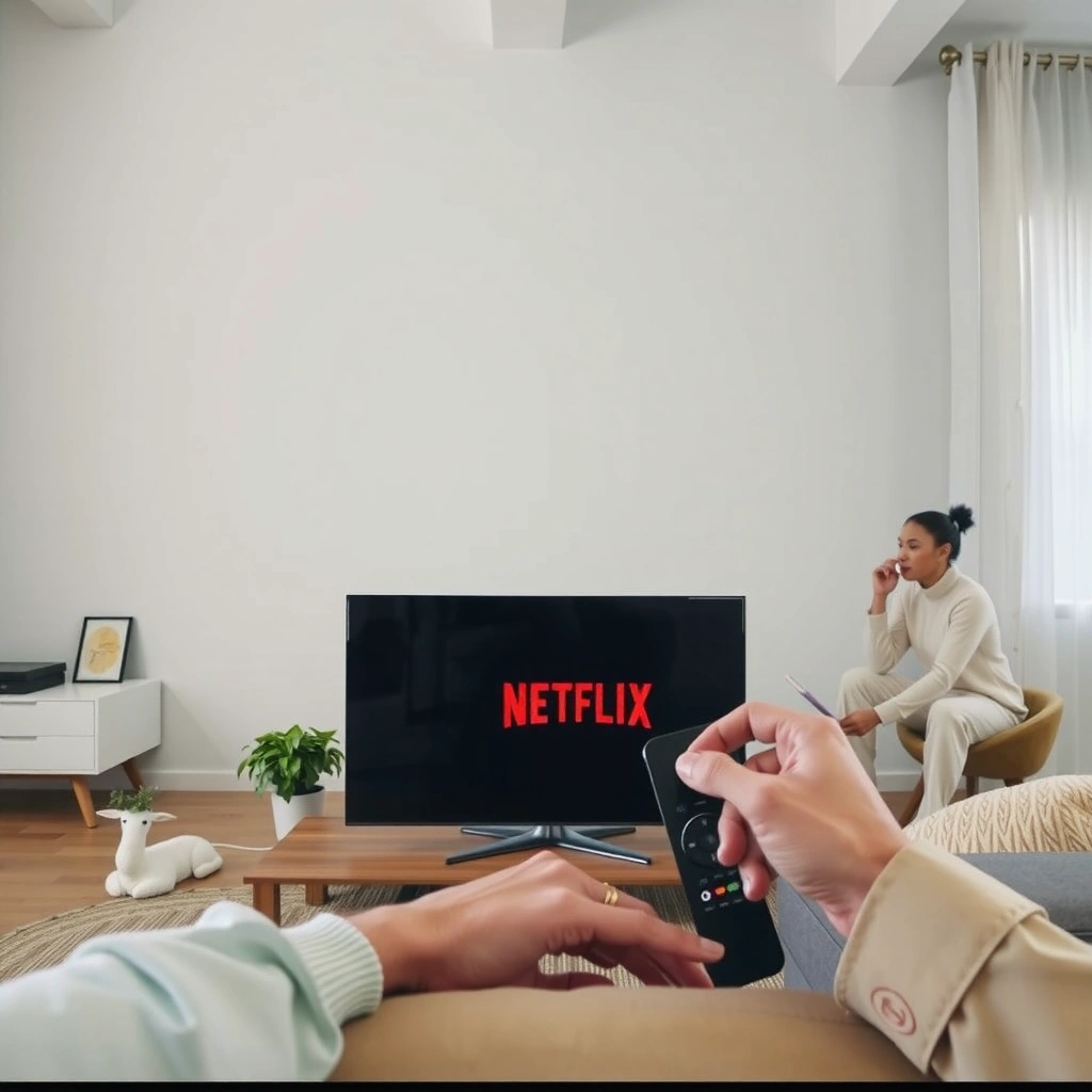 A person checking the compatibility of a Smart TV for Netflix installation.