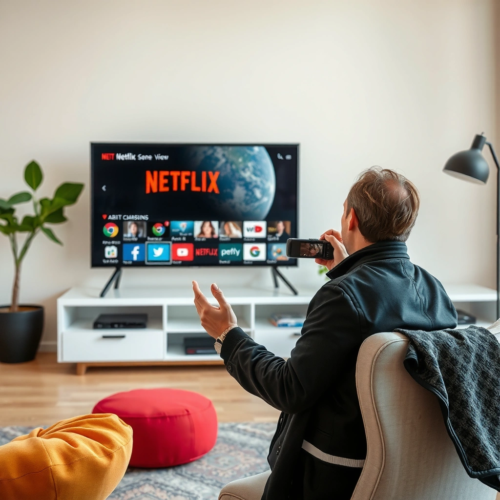 A user checking their Smart TV for the Netflix app availability and setup.