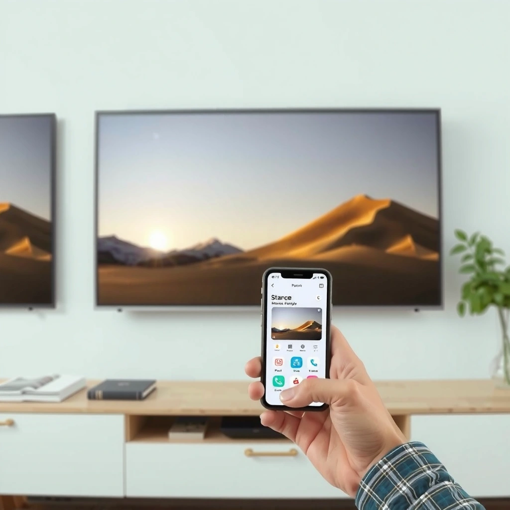 A person checking if their smart TV is compatible for mirroring with an iPhone.