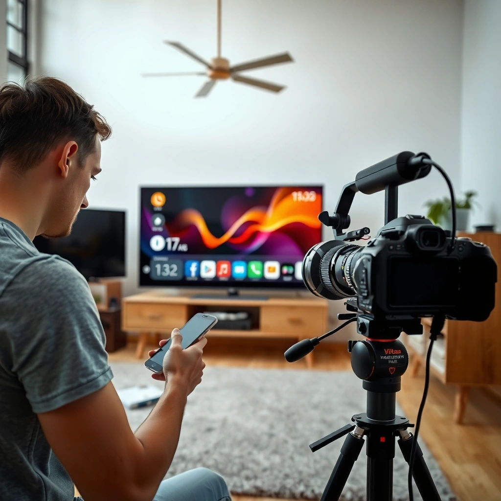 A person checking TV inputs and internet connection for smart TV setup.