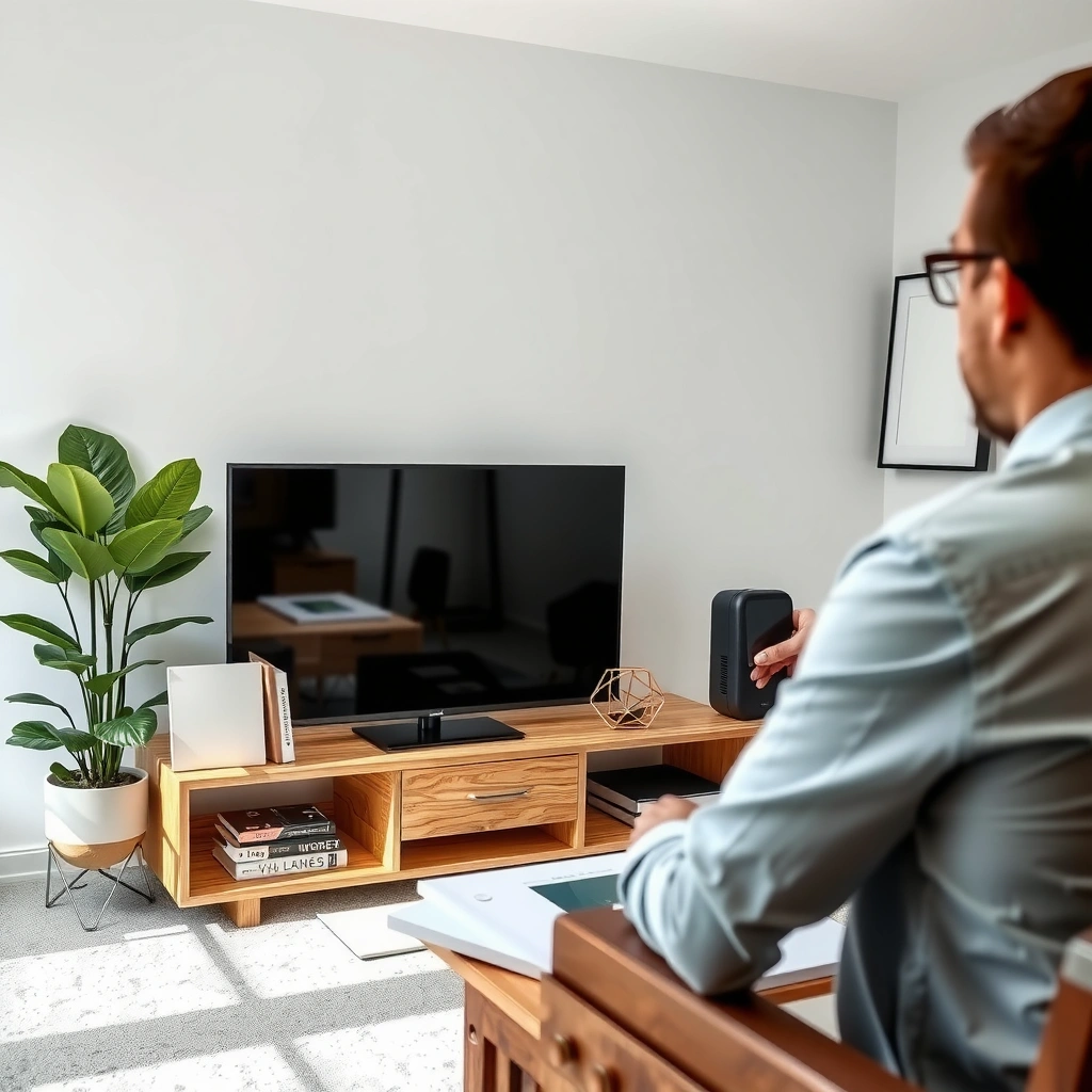 A person checking a smart TV for mirroring support features and settings.