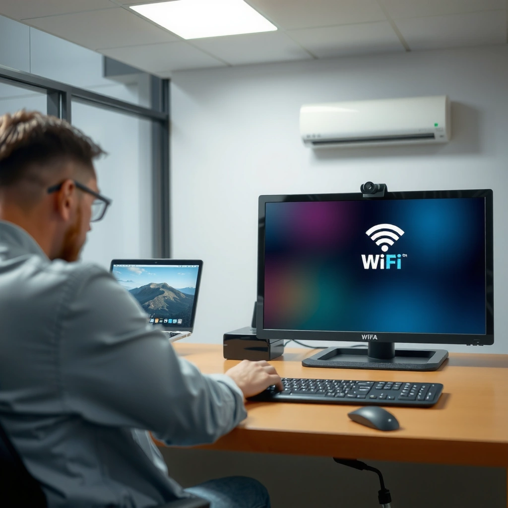 A user checking Wi-Fi settings on a device to ensure wireless network connection is enabled.