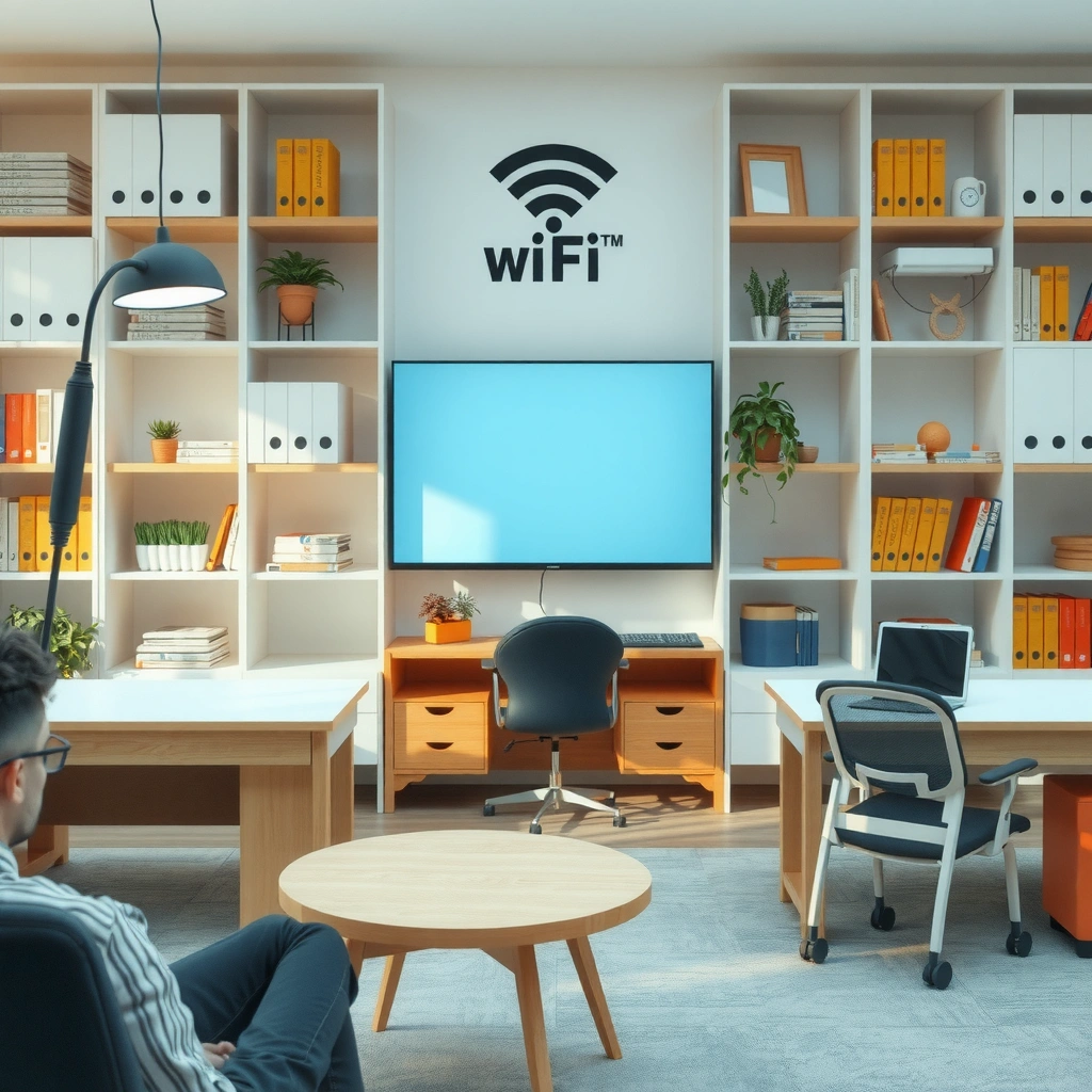 User checking WiFi password on a connected device screen for network access.